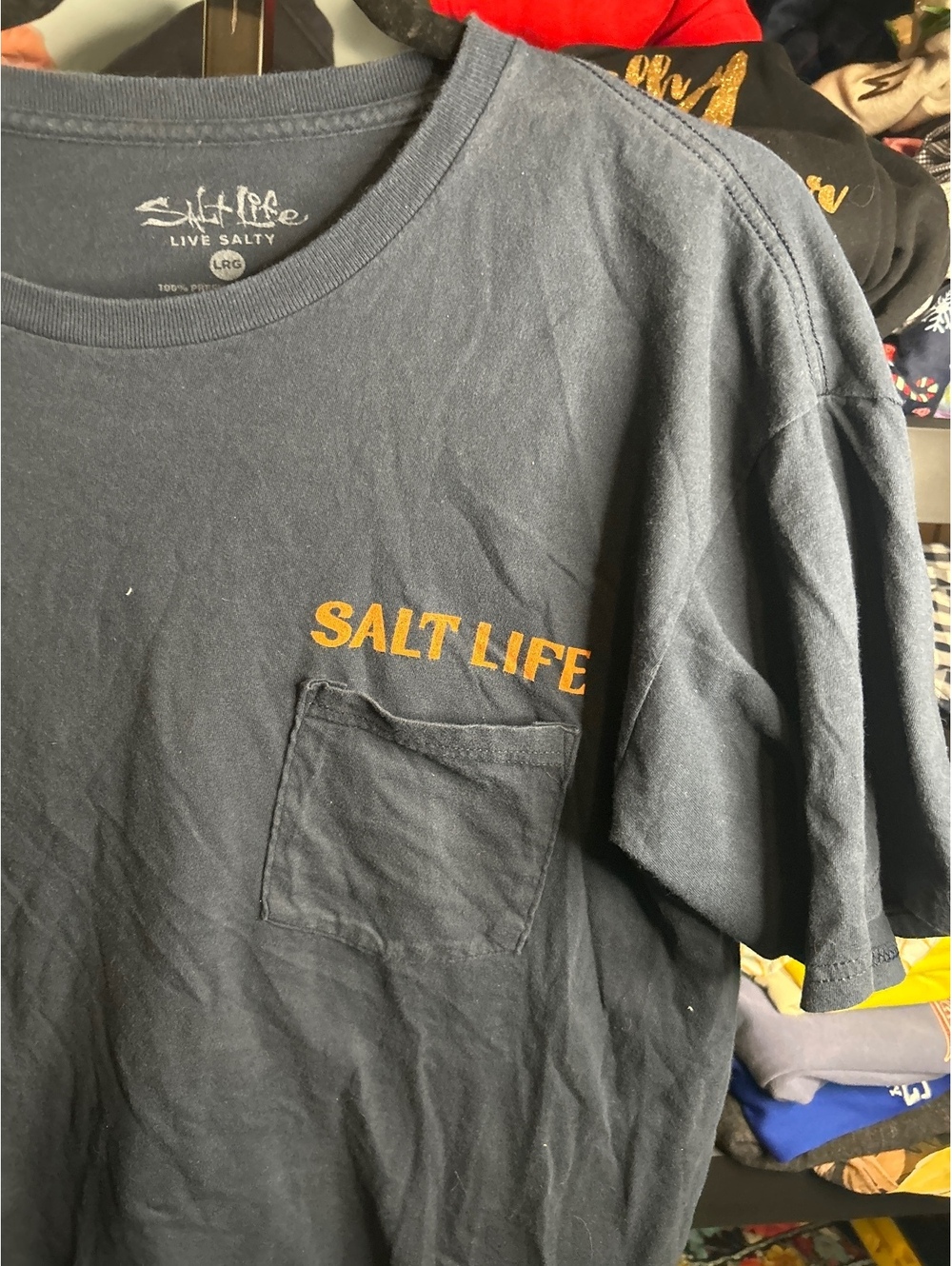 Salt Life Live Salty Navy Blue Pocket T-Shirt Large